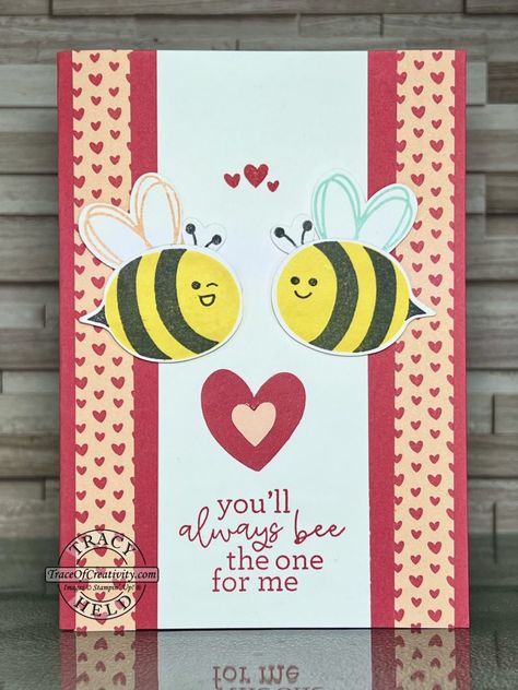 Stampin’ Dreams – Bee Mine Valentine – Trace Of Creativity Bee My Valentine, Stampin Up Valentine Cards, Valentine Card Crafts, Bee Mine Valentine, Valentine Love Cards, Valentine Cards Handmade, Bee Cards, Bee Mine, Embossed Cards