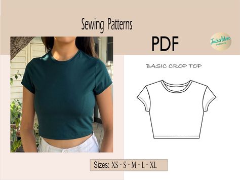 Crop Top Sewing Pattern PDF Women's Sizes XS to XL / Print at Home, Instructions Included - Etsy Crop Top Sewing, Crop Top Sewing Pattern, Tight Crop Top, Skirt Set Two Piece, T Shirt Sewing Pattern, Womens Basic Tops, Basic Crop Top, Crop Top Pattern, Shirt Sewing Pattern