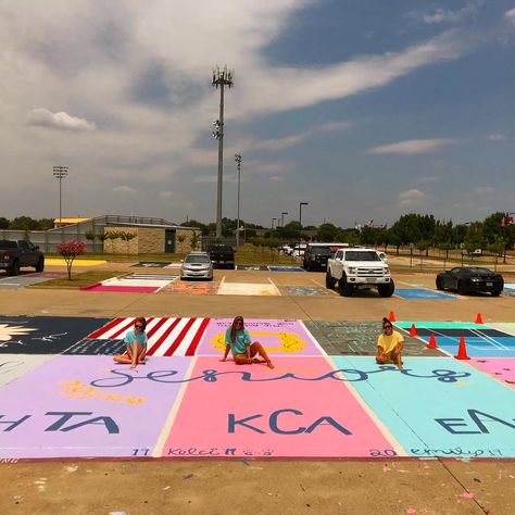 Duo Senior Parking Spots, High School Senior Parking Spot Ideas, Matching Parking Spot Painting, Parking Spot Painting Matching, Twin Senior Parking Spots, Matching Parking Spots, Best Friend Matching Senior Parking Spots, Bff Senior Parking Spots, Best Friend Parking Spot Painting