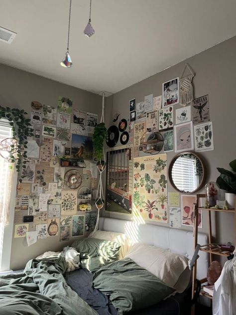 Bedroom Color Inspirations Accent Wall, Gray Room Aesthetic, Grey Walls Bedroom, Bedroom Decor Aesthetic, Aesthetic Plants, Chill Room, Room Redesign, Indie Room, Redecorate Bedroom