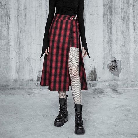 Plaid Long Skirt, Rave Skirt, Punk Plaid, Long Plaid Skirt, Red Street, Steampunk Dress, Punk Dress, Hipster Grunge, Punk Rave