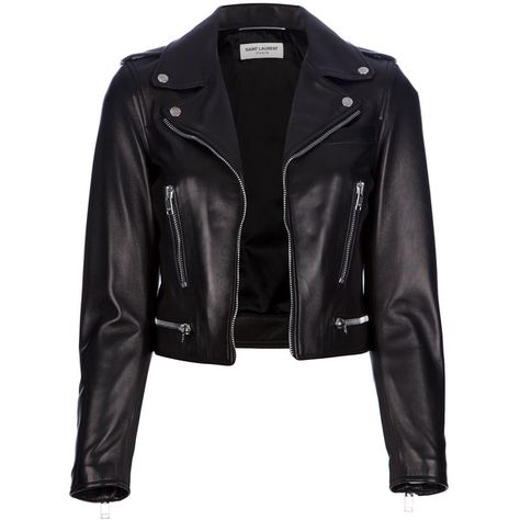 SAINT LAURENT lambskin biker jacket ($2,729) ❤ liked on Polyvore featuring outerwear, jackets, tops, leather jackets, motorcycle jacket, long sleeve jacket, yves saint laurent jacket, studded biker jacket and cropped jacket Black Cropped Jacket, Black Motorcycle Jacket, Cropped Biker Jacket, Cropped Moto Jacket, Designer Leather Jackets, Lambskin Jacket, Lamb Leather Jacket, Black Moto Jacket, Studded Jacket