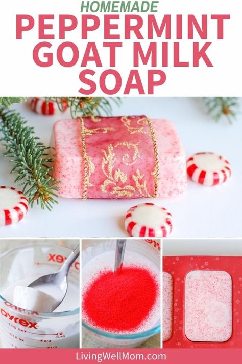 This easy DIY goat milk soap recipe will soothe and exfoliate your skin with the addition of jojoba beads. Plus, the uplifting and invigorating scent of peppermint is perfect for the holidays! Peppermint Soap Recipe, Diy Goat Milk Soap, Goat Milk Soap Recipe, Milk Soap Recipe, Goat Soap, Goat Milk Recipes, Diy Soap Bars, Homemade Spa, Diy Soap Recipe