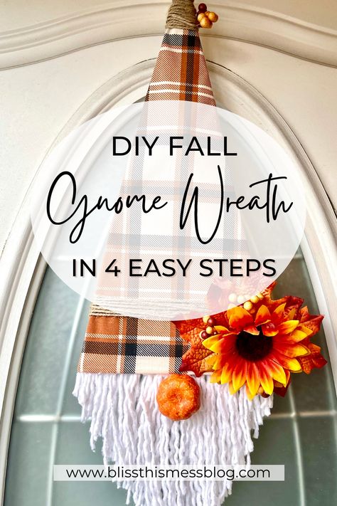 Dollar Tree Fall Gnome Wreath, Gnome Fall Wreath, Gnome Wreath Diy, Fall Gnome Wreath, Fall Floral Stems, Halloween Signs Diy, Craft Bazaar, Gnome Crafts, Gnome Wreath