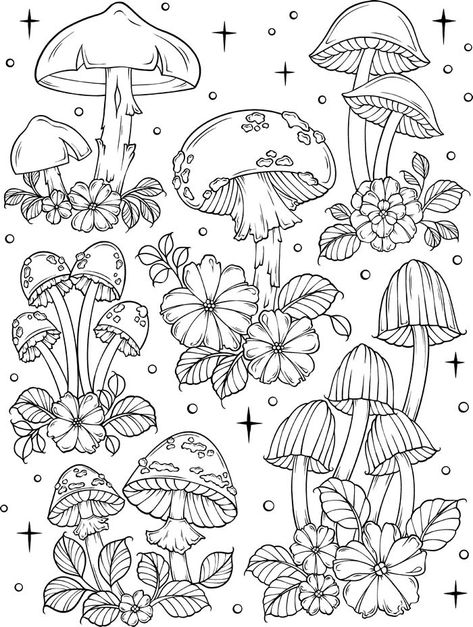 Fairycore Coloring Pages, Backgrounds Mushroom, Mushroom Backgrounds, Book Creative, Budget Sheets, Adult Coloring Designs, Dover Publications, Free Adult Coloring Pages, Fall Coloring Pages