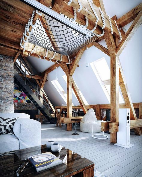 Industrial Decor Bedroom, Retail Fixtures, Loft Interior, Barn Wood Frames, A Frame House, Cabin Life, Wooden Beams, Farmhouse Design, Barn House