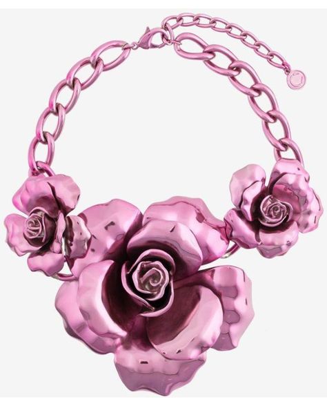 Roberto Cavalli Metallic Floral Necklace Metallic Accessories, Bold Statement Jewelry, Sunglasses Logo, Chunky Chain Necklaces, Pink Metallic, Spring Summer 2023, Rose Necklace, Pink Necklace, Metal Accessories