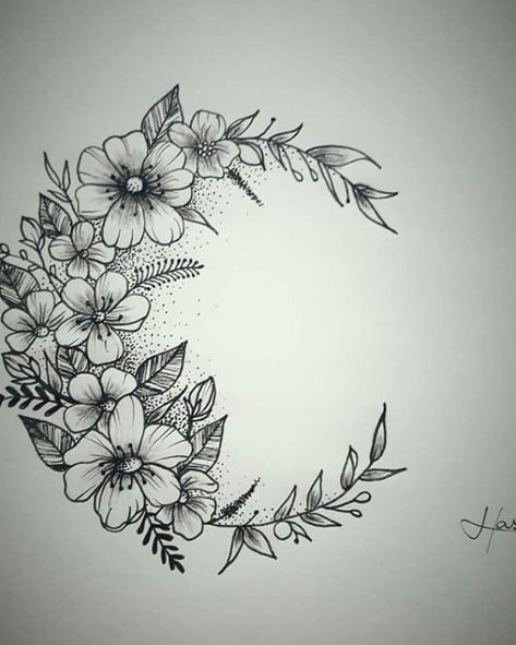 Half Moon Tattoo, Tattoo Moon, Super Tattoo, Tattoos For Women Half Sleeve, Moon Tattoo Designs, Floral Tattoo Design, Flowers Tattoo, Diy Tattoo, Sleeve Tattoos For Women