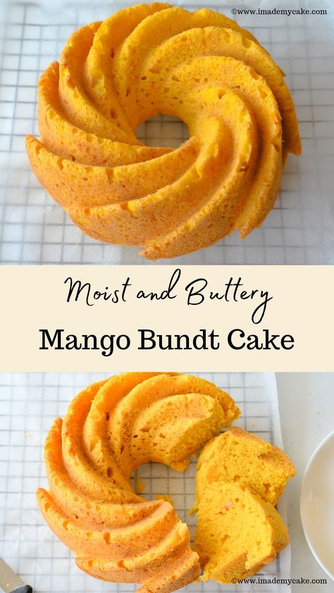 Slices of eggless mango bundt cake Mango Yogurt Cake, Easy Mango Cake, Mango Pulp Dessert, Mango Bundt Cake, Mango Bundt Cake Recipes, Mango Cake Recipe Easy, Mango Sponge Cake, Mango Baked Goods, Mango Pulp Recipes Desserts