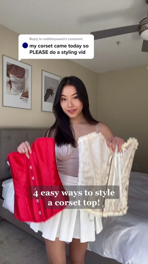 Red Corset Outfit, How To Style A Corset, Outfit With Corset, Bustier Top Outfits, Corset Over Dress, Corset Top Outfit, Corset Fashion Outfits, Corset Outfits, Corset Looks