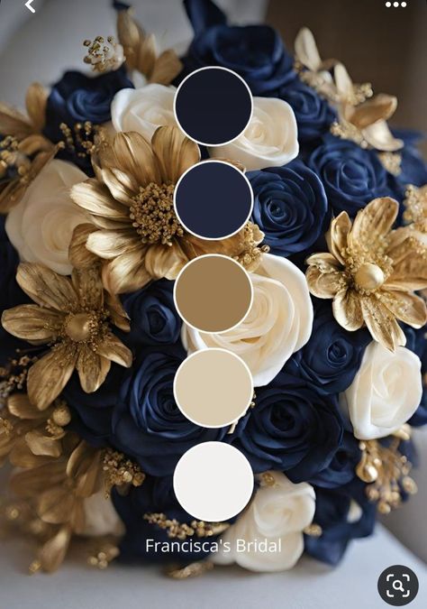 September Wedding Color Pallettes, 50th Anniversary Color Schemes, Gold Matching Colors, Event Color Palette, Navy Gold Color Palette, Navy Blue Wedding Theme Color Schemes, Quince Colors Schemes, Brown And Blue Wedding, Gold Color Palette Wedding