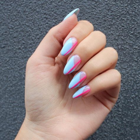 Crisp lines meet a daring reveal in our Palm Springs mani. Palm Springs Nails, Paintbox Nails, Wedding Nail Polish, Pastel Nail Art, Retro Nails, Bright Summer Nails, Stiletto Nail Art, Stiletto Nails Designs, Diy Nail Designs