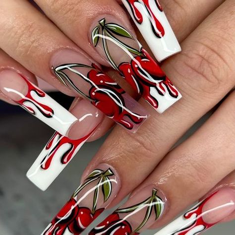 𝖒𝖆𝖉𝖆𝖒𝖊𝖌𝖊𝖑𝖘 (@madame.gels) • Instagram photos and videos Hand Painted Nail Designs, Dripping Nails, Pop Art Nails, August Nails, Cherry Nails, Drip Nails, Awesome Nails, Pretty Nail Art Designs, Pretty Nail Art