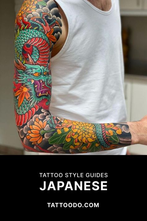 Traditional Japanese Tattoo Sleeve, Japanese Tattoos For Men, Tattoo Japanese Style, Dragon Sleeve, Japanese Dragon Tattoo, Dragon Sleeve Tattoos, Japan Tattoo Design, Japanese Dragon Tattoos, Traditional Japanese Tattoos