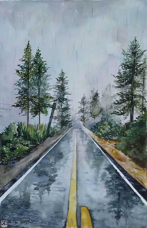 Raining Watercolor Paintings, Rain Storm Drawing, Watercolor Art Rain, Watercolor Paintings Rain, Rain Landscape Painting, Rain Watercolor Painting Easy, Rain Drawing Easy, Raining Watercolor, Rain Forest Drawing