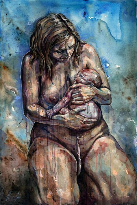 "4x6\" (plus mat) archival giclee print of my original acrylic painting \"Mother\". This listing is for an unsigned, matted print of a limited run of prints. A perfect gift for a doula or midwife!" Doula Art, Breastfeeding Art, Birth Art, Pregnancy Art, Nurse Art, Baroque Painting, Ap Studio Art, Mother Art, Baby Painting