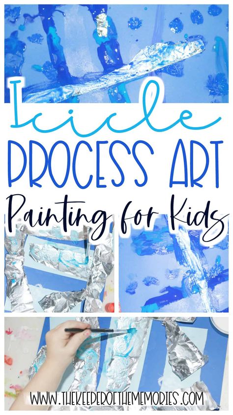 Snow Process Art, Ice Art For Toddlers, Hot And Cold Art Ideas, Preschool Ice Activities, Icicle Craft Preschool, Ice Painting Preschool, Icicle Painting, Ice Preschool, Christmas Process Art