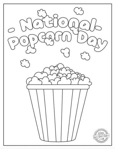 Letter P Art, Popcorn Facts, Popcorn Crafts, National Popcorn Day, Kids School Papers, Popcorn Theme, Popcorn Day, Memory Care Activities, Colored Popcorn