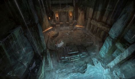 Secret Hideout Concept Art, Video Game Concept Art, Video Game Concept, Tomb Raider Underworld, Interior Concept Art, Temple Ruins, Temple Art, Landscape Concept, Dungeon Maps