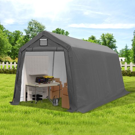 PRICES MAY VARY. [HEAVY DUTY STURDY FRAME]: The dimensions are 7FT*12FT*7.36FT. This outdoor storage shed consists of rust-resistant steel poles, making the portable shelter shed more sturdy with increased weight capacity. The 7' x 12' shelter shed can be used for bicycles, motorcycles, garden tools, lawnmower, etc., making your yard more neat and organized. [170G WATERPROOF COVER WITH VENT]: The tarp material of our storage shelter shed is 170g waterproof PE fabric, which can resist UV rays, ra Portable Shelter, Outdoor Storage Shed, Shelter Tent, Roll Up Doors, Outdoor Storage Sheds, Motorcycle Bike, Storage Shed, Lawn Mower, Outdoor Storage