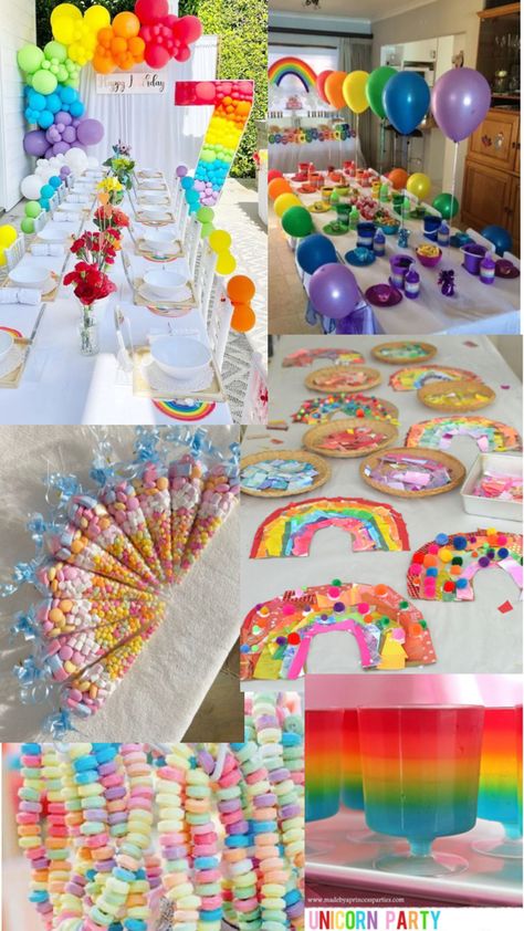 Kids Rainbow Birthday Party, Colored Theme Party, Colorful Birthday Party Ideas, Rainbow Kids Party, Rainbow Art Party, Rainbow Themed Birthday Party, Rainbow Birthday Party, Rainbow Theme, Rainbow Party