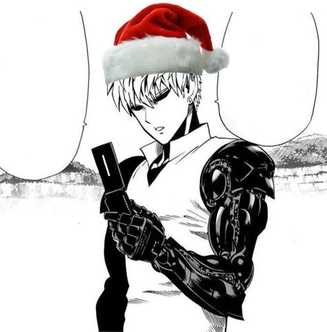 I made it :3 Genos One Punch Man, One Punch Man Genos Fanart, Genos One Punch Man Manga Panel, Anime One Punch Man Genos, Genos X Reader, Genos Manga Panels, One Punch, One Punch Man, Christmas Hat