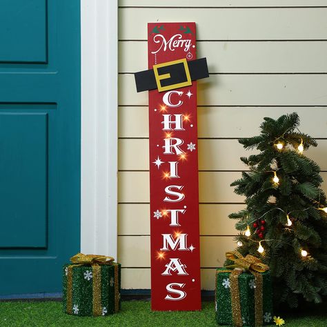 PRICES MAY VARY. Reliable and Long Lasting: our Christmas signs are made of wood material, with hemp rope and LED lights, quality and reliable, not easy to break or deform, serviceable and lasting, bringing you a good using experience, which can be applied for a long time Package Includes: you will receive 1 piece of our Christmas vertical sign, featuring dimensions of 9.45 x 36 inches/24x 91.5 cm, exquisite in craft, delicate in appearance, convenient for you to use or replace, sufficient to meet your daily needs; Ideal Christmas Decorations: with its rustic charm, this wooden Christmas sign adds an immediate seasonal upgrade to your home exterior; Whether you place it on the porch, in the yard, or inside your home, it visually communicates a warm Christmas welcome, embracing all who visi Outdoor Christmas Wood Signs, Long Christmas Signs, Tall Christmas Signs, Christmas Wood Signs Diy, Holiday Porch Signs, Rustic Christmas Signs, Christmas Signs Wood Front Porches, Christmas Porch Signs, Christmas Yard Signs