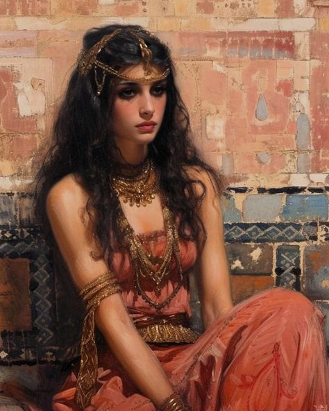 French Women Aesthetic, Egyptian Princess Art, Orientalism Art, Ancient Egyptian Women, Kids Sketchbook, Lds Artwork, Egyptian Drawings, Arab Art, Egyptian Princess