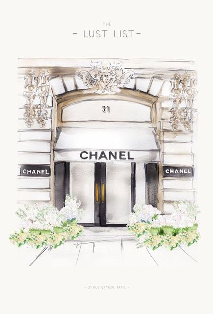 Chanel Illustration ♥  #illustrations #art #drawings Chanel Illustration, Chanel Art, Chanel Store, Chanel Inspired, Store Front, Square Print, Girls Illustration, Giclée Print, Silver Frame