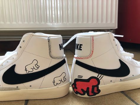 Custom Blazers Nike, Nike Blazer Mid 77 Custom, Keith Haring Radiant Baby, Custom Nike Blazers, Nike Blazer 77, Nike Blazer Mid 77, Nike Blazer Mid, Custom Nike, Nike Blazers Mid