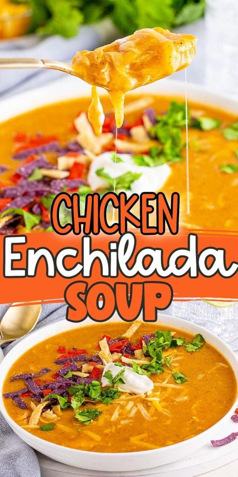 Tamale Soup Recipe, Chilis Enchilada Soup, Chili's Chicken Enchilada Soup, Chili Enchiladas, Chicken Enchilada Soup Recipes, Enchilada Soup Recipe, Cilantro Lime Rice Recipe, Chicken Enchiladas Easy, Homemade Enchilada Sauce