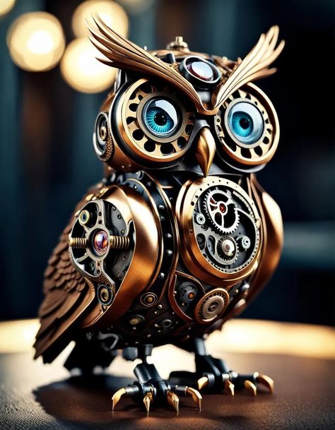 Steampunk Owl v2 - AI Generated Artwork - NightCafe Creator Light Elves, Gothic Cats, Steampunk Images, Steampunk Owl, Steampunk Animals, Steampunk Owls, Black Metal Art, Cyborgs Art, Ren Fair