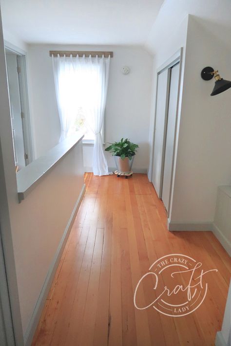 upstairs hallway with white walls and gray trim White Walls With Gray Trim, Sherwin Williams Repose Gray, Perfect Greige, Perfect Grey Paint, Farmhouse Trim, Repose Gray Sherwin Williams, Light Grey Paint Colors, City Farmhouse, Greige Paint