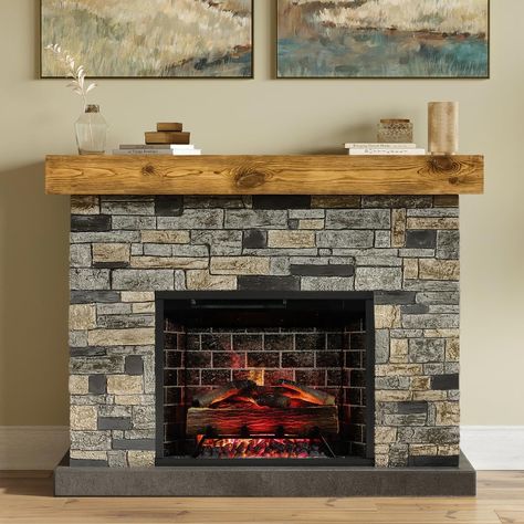 PRICES MAY VARY. INCLUDES ELECTRIC LOG SET FIREBOX: The smart 28 inch electric fire box fits perfectly into the mantel surround and also pairs with the Tuya Smart App or with the Google Assistant/Amazon Alexa. FAUX BRICK: The charming realistic finish on the dark faux brick creates a timeless aesthetic and rustic style to your living space. REALISTIC LOGS AND EMBER BED: The realistic resin logs and glowing ember ashbed offer a cozy, life-like experience. Feel free to set a timer for 1-9 hours of Electric Fireplace Surround, Electric Fireplace Mantel, Electric Fireplace With Mantel, Wood Mantel Shelf, Oak Mantel, Stone Mantel, Mantel Surround, Wood Mantel, Gas Fireplace Insert