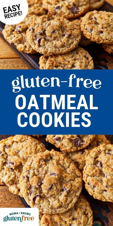 These gluten-free oatmeal cookies are soft and chewy on the inside with crispy edges and take just 20 minutes from start to finish! Raisin Chocolate Chip Cookies, Oatmeal Raisin Chocolate Chip Cookies, Gluten Free Oatmeal Chocolate Chip Cookies, Gluten Free Oatmeal Raisin Cookies, Gluten Free Oatmeal Cookies, Recipe Cheesecake, Classic Cookies Recipes, Gluten Free Cookie Recipes, Cheesecake Dessert