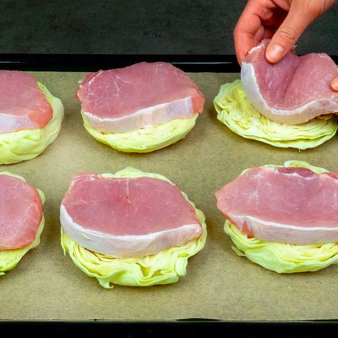 Pork chop on cabbage steaks! I’m cooking them for 3 days in a row and I’m still loving them | tomato, white cabbage, cheese | Pork chop on cabbage steaks! I’m cooking them for 3 days in a row and I’m still loving them Ingredients: pork chop - 800 g (28.2 oz) onion - 130 g (4.6... | By Cookrate Pork Chop On Cabbage Steak, Pork Tenderloin With Cabbage, Pork Chop Cabbage Recipes, Pork Chops With Cabbage, Pork Loin And Cabbage Recipes, Cabbage And Pork Recipes, Pork Chops And Cabbage Recipes, Cabbage And Pork Chops, Pork And Cabbage Recipes