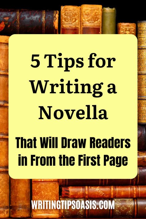 Image of ancient books and title of pin which is 5 tips for writing a novella that will draw readers in from the first page. How To Write A Novella, Teaching Creative Writing, Tips For Writing, Dystopian Novels, Writing Dialogue, Writing Advice, First Page, Top Tips, Instagram Shop