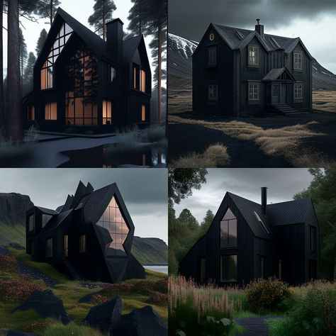 Black Gothic House Exterior, Sims 4 Gothic House Plans, Sims 4 Goth Family House, Modern Vampire House Sims 4, Sims 4 Goth Mansion, Black House Exterior, Anime Villians, Fantasy Homes, Gothic House