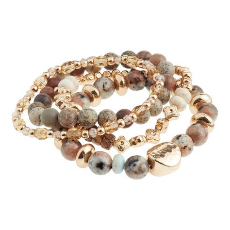 Gold And Brown Agate Beaded Stretch Bracelets 4 Pack by World Market Blue And Purple Palette, Chunky Beaded Bracelets, Casual Bohemian Style, Stretch Beaded Bracelets Diy, Purple Palette, Elastic Bracelets, Brown Agate, Diy Costume, Beads Bracelet Design