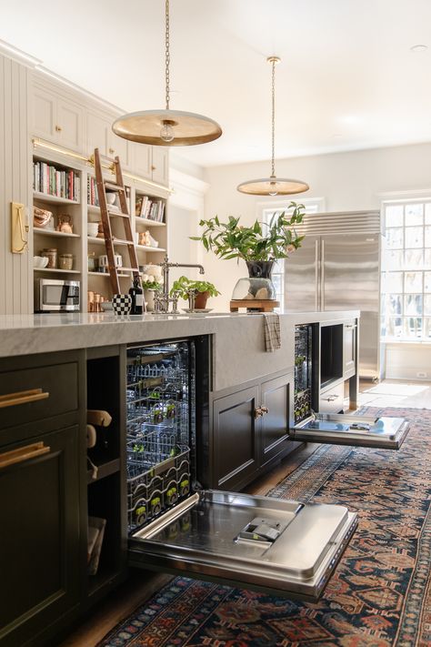 Paneled Dishwasher, Modern Colonial Kitchen, Julia Marcum, Colonial Kitchen, Modern Colonial, Custom Cabinet, Chris Loves Julia, Timeless Kitchen, House Inspo