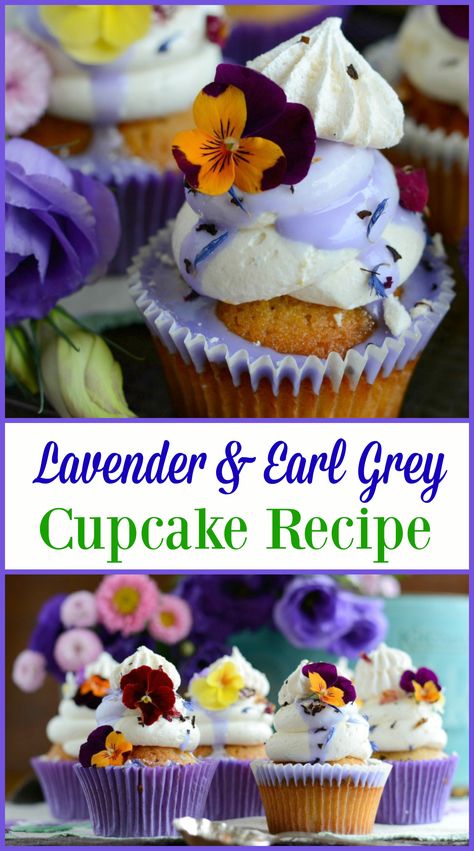 RECIPE || Lavender & Earl Grey Cupcakes - Mama Bear's Kitchen Light Cupcakes, Earl Grey Cupcakes, Grey Cupcakes, Lavender Earl Grey, Edible Lavender, Tea Treats, Cream Cheese Buttercream, Lemon Buttercream, Muffin Tray