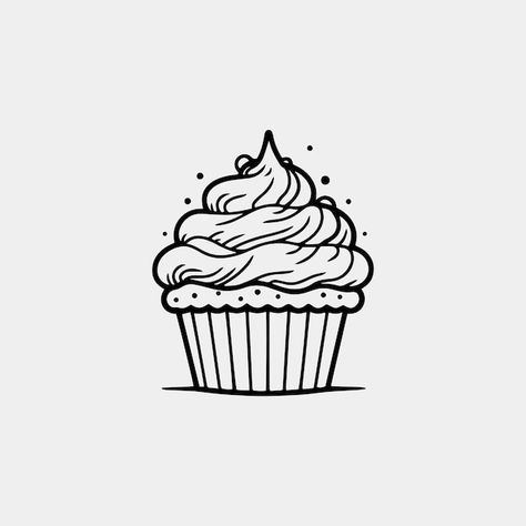 Cupcake with a cream hand drawn vector d... | Premium Vector #Freepik #vector #cake-cartoon #cake #cake-decoration #cake-design Cupcake Cakes Drawing, Cupcakes Sketch, Cake Clipart Black And White, Cake Doodle, Tattoos Stencils, Cake Sketch, Cake Cartoon, Cupcake Tattoos, Cake Icon