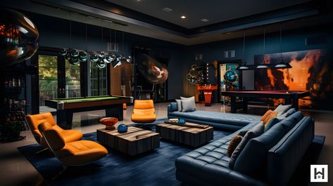 The Entertainment and Recreational Spaces Game Room For Adults, Luxury Entertainment Room, Modern Entertainment Room, Office Entertainment Room, Home Entertainment Room, Gaming Living Room, Teen Playroom, Entertainment Room Ideas, Entertainment House