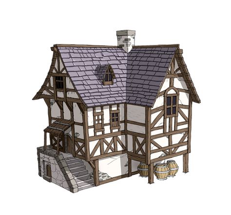 ArtStation - Medieval House design, Donghun Lee Medieval Wooden House, Medieval Village Illustration, Medieval Fantasy House Concept Art, Medieval House Drawing, Medieval House Design, Medieval House Concept Art, Medieval Interior Design, Fantasy House Concept, House Concept Art