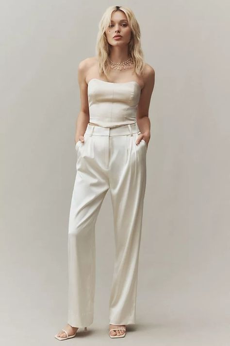 Reformation Maia Strapless Silk Corset Top | Anthropologie White Corset Top Outfit Classy, White Corset Top Outfit, Corset Top Outfit Classy, Strapless Top Outfit, Silk Corset Top, Corset Silhouette, Bustier Blouse, Corset Top Outfit, Silk Corset