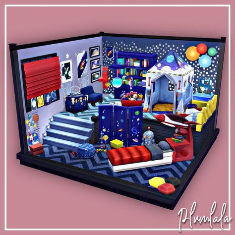 Plumlala🎀 on Instagram: “I love doing themed children’s bedrooms! I have so much fun with them. It’s time for your little sim to take off into space 🪐☄️🚀🔭. -…” Geek Bedroom, Rocket Bed, Sims4 Houses, Sims Room, Sims4 Builds, Sims 4 Challenges, Space Themed Bedroom, Space Themed Room, Houses Ideas