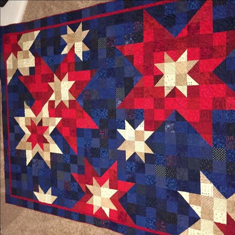 Red, White & Blue Quilt | Quiltsby.me Red White Blue Quilt, Military Quilts, Qov Quilts, Valor Quilts, American Quilts Patterns, Patriotic Projects, Quilt Blocks Easy, Flag Quilt, White Quilts