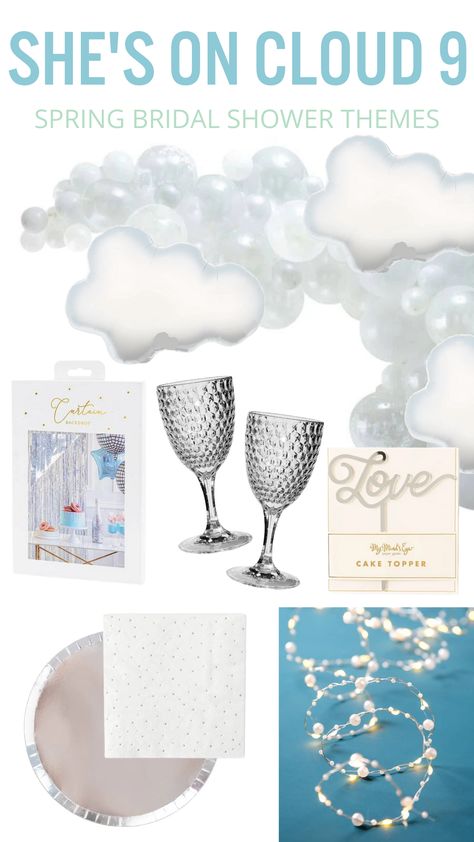 If you are looking to host a bridal shower that is both elegant and unforgettable, then a "She's on cloud 9" themed shower might just be what you're looking for! Check out our post for inspo while planning your bridal besties Cloud 9 bridal shower! For ideas on cloud 9 photo backdrop, cloud 9 cake idea, cloud 9 cocktail ideas and cloud 9 decor! Cloud 9 Balloons, Bridal Shower Cloud 9, On Cloud Nine Bridal Shower Theme, On Cloud 9 Bridal Shower Theme, On Cloud 9 Bridal Shower, Spring Bridal Shower Themes, 9 Cake, Bridal Shower Themes, Bachelorette Gift Bags