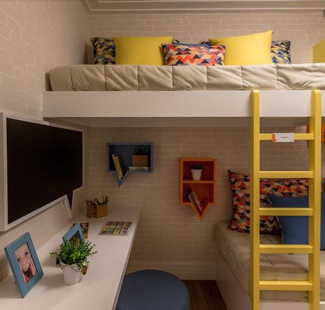 Room Ideas For Small Rooms Double Deck, Double Deck Bed Ideas For Small Room, Double Deck Bed Ideas, Bunk Beds Small Room, Home Library Decor, Girls Bunk Beds, Bunk Bed Rooms, Room Ideas For Small Rooms, Dorm Design