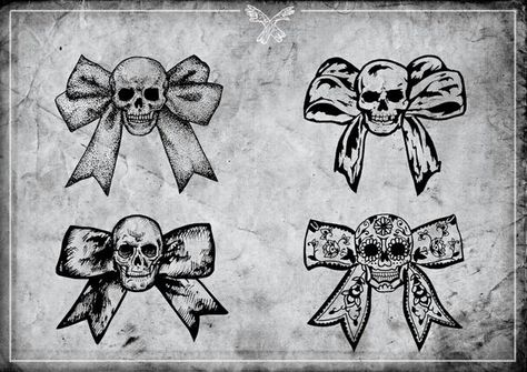 Bows and skulls Goth Bow Tattoo, Gothic Bow Tattoo, Skull Bow Tattoo, Skull Bones Tattoo, Skull With Bow, Ny Tattoo, Lace Stencil, Funky Tattoos, Bow Art